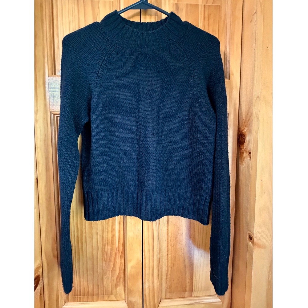 Vince Wool Cashmere Mock Neck Sweater Womens Cropped Raglan Knit Black XS - Picture 3 of 7